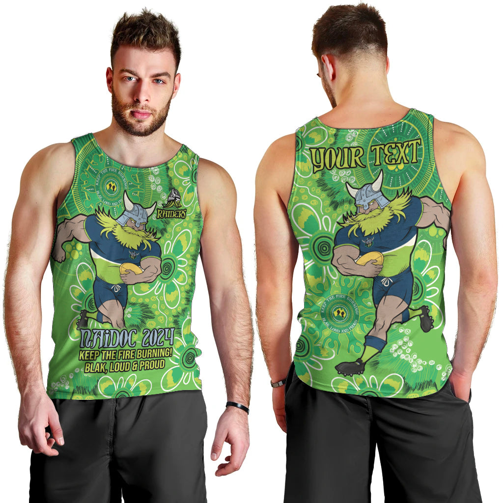 Personalised Raiders NAIDOC Week 2024 Men Tank Top Aboriginal Fire Burning Sparks