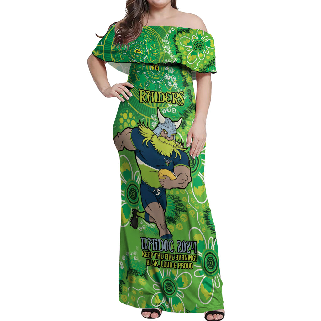 Personalised Raiders NAIDOC Week 2024 Off Shoulder Maxi Dress Aboriginal Fire Burning Sparks
