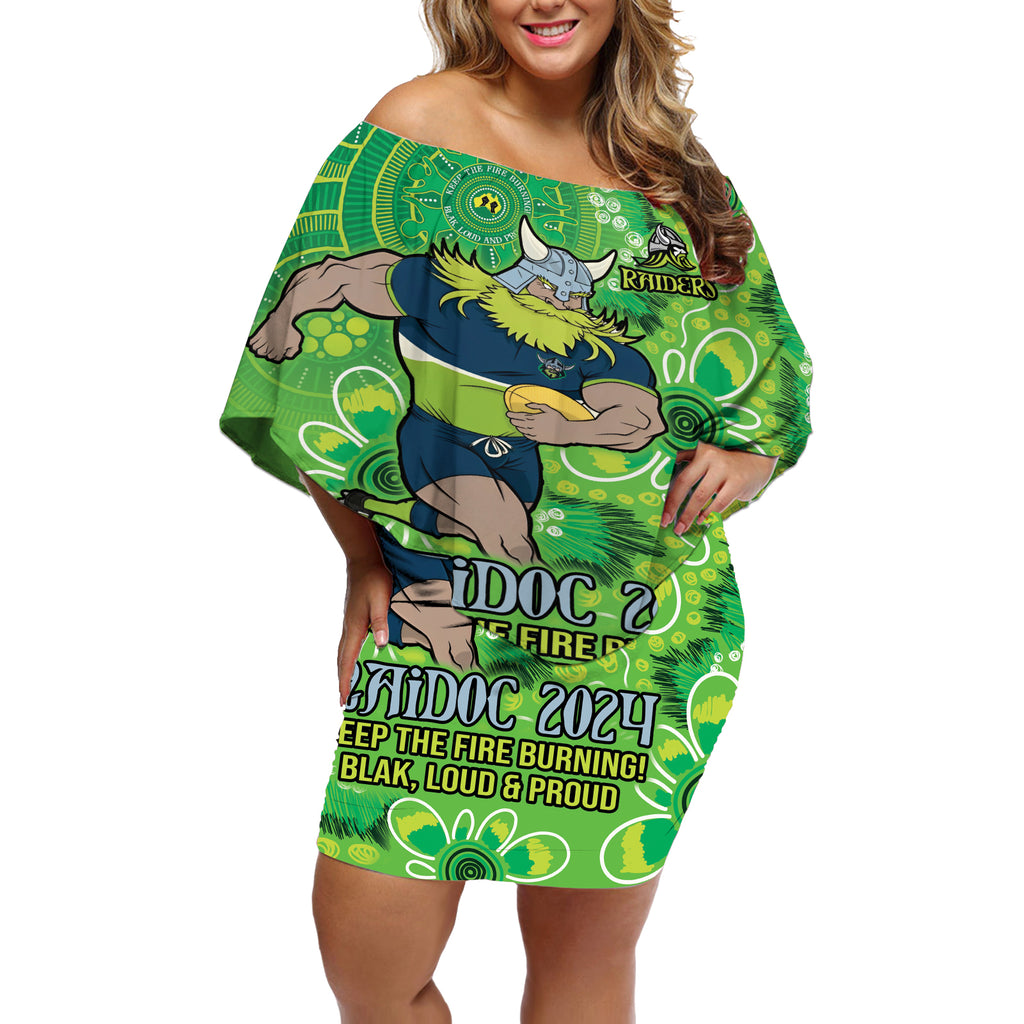Personalised Raiders NAIDOC Week 2024 Off Shoulder Short Dress Aboriginal Fire Burning Sparks