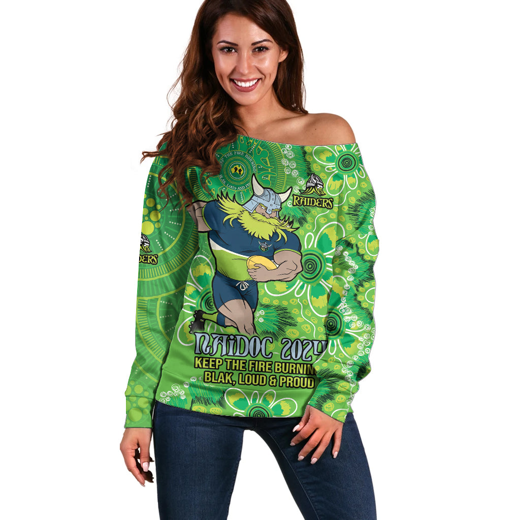 Personalised Raiders NAIDOC Week 2024 Off Shoulder Sweater Aboriginal Fire Burning Sparks