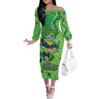Personalised Raiders NAIDOC Week 2024 Off The Shoulder Long Sleeve Dress Aboriginal Fire Burning Sparks