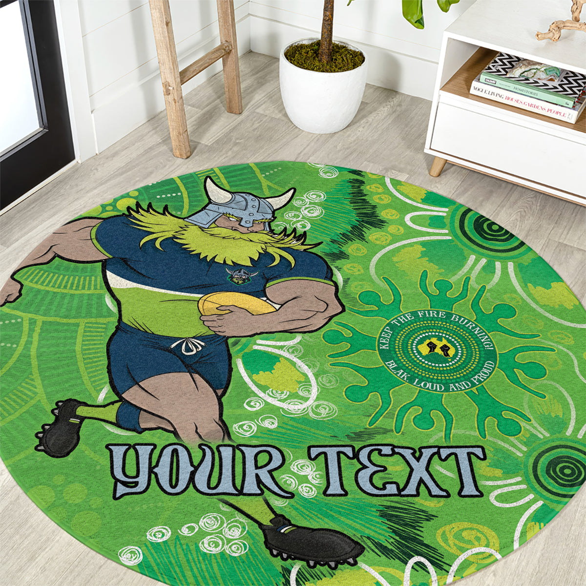Personalised Raiders NAIDOC Week 2024 Round Carpet Aboriginal Fire Burning Sparks