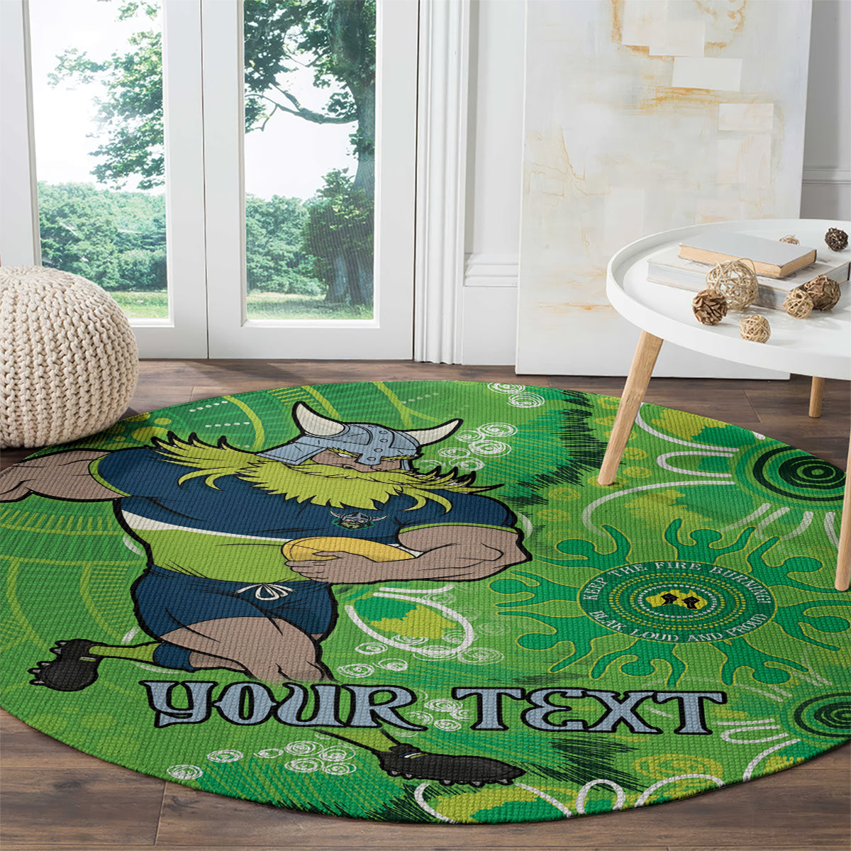 Personalised Raiders NAIDOC Week 2024 Round Carpet Aboriginal Fire Burning Sparks