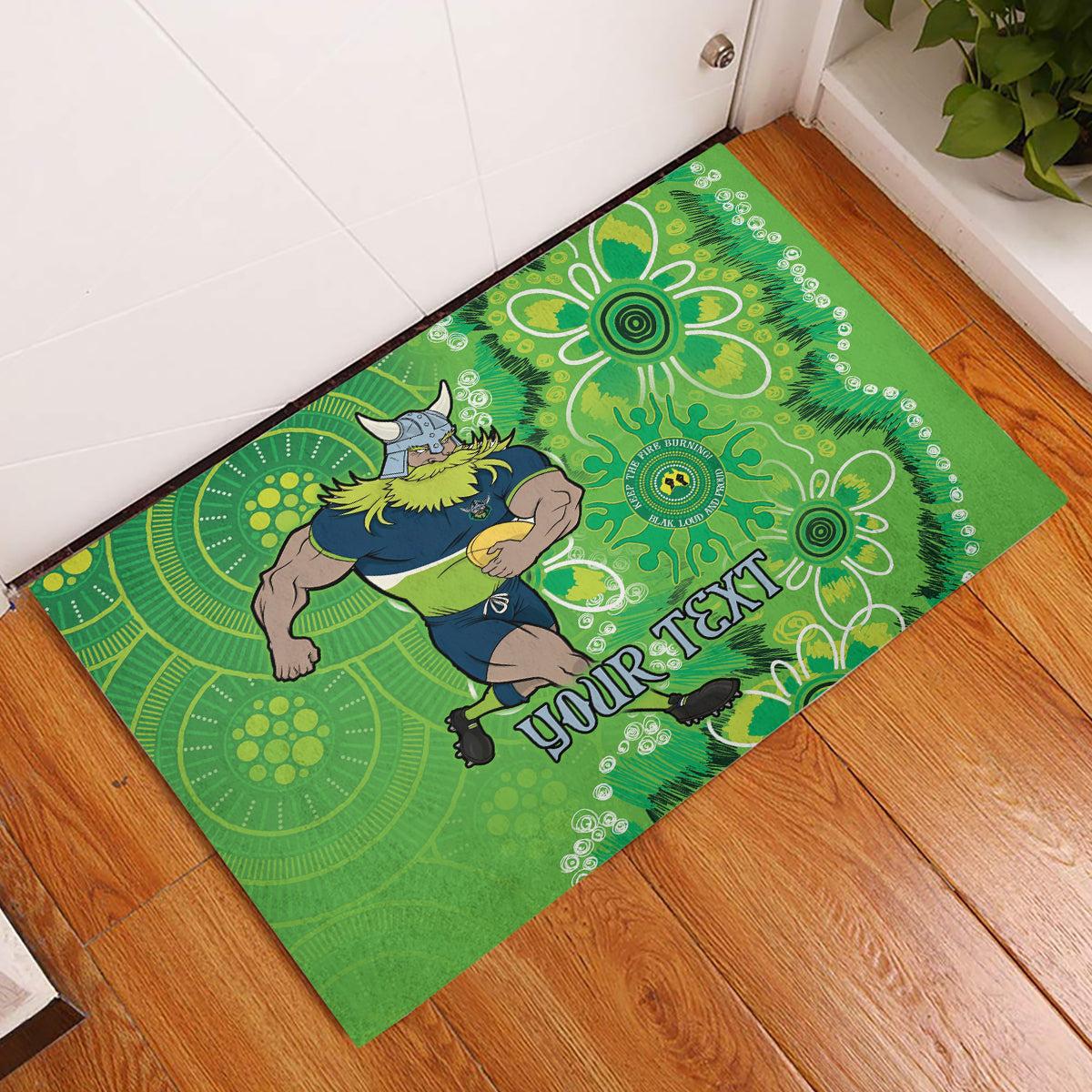 Personalised Raiders NAIDOC Week 2024 Rubber Doormat Aboriginal Fire Burning Sparks