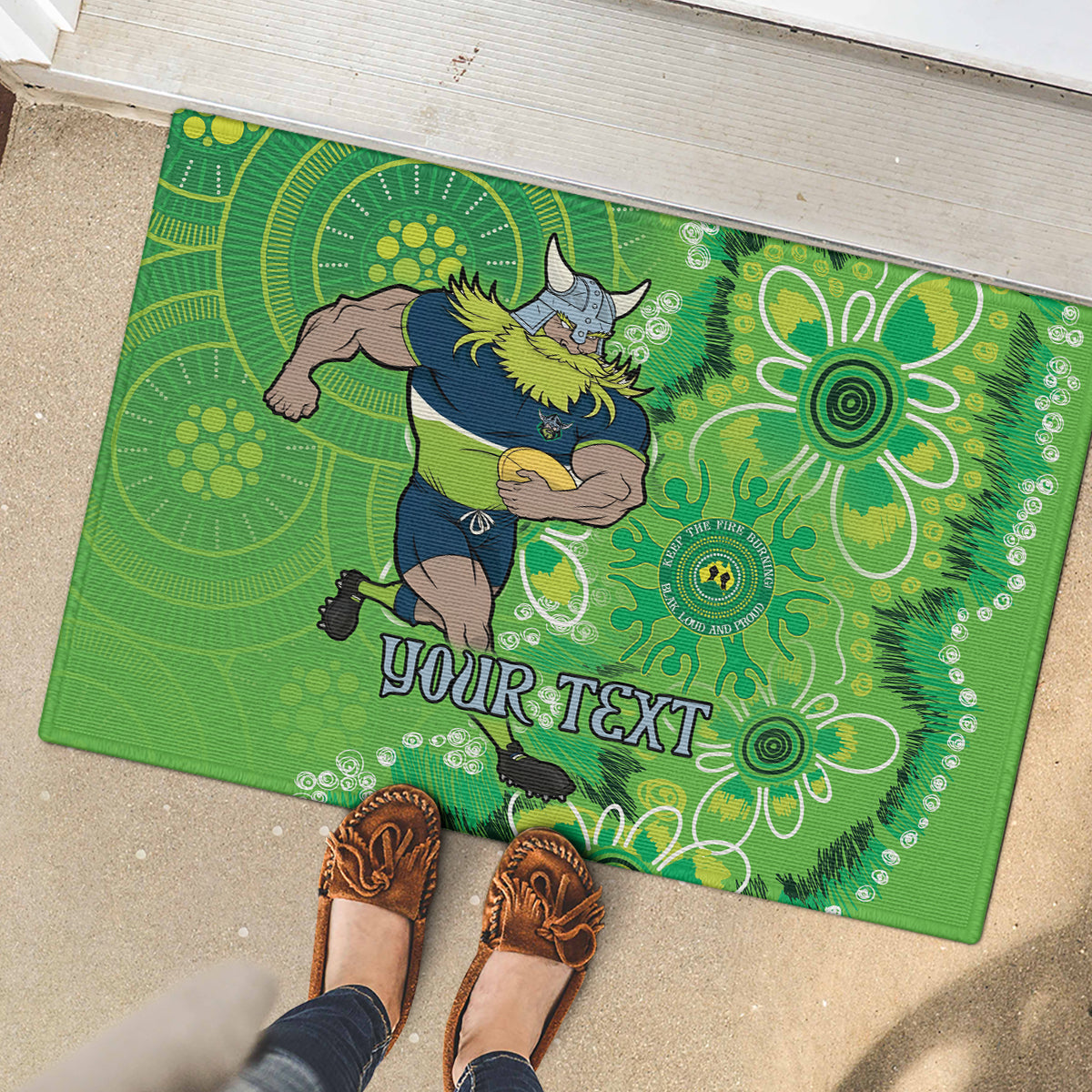 Personalised Raiders NAIDOC Week 2024 Rubber Doormat Aboriginal Fire Burning Sparks