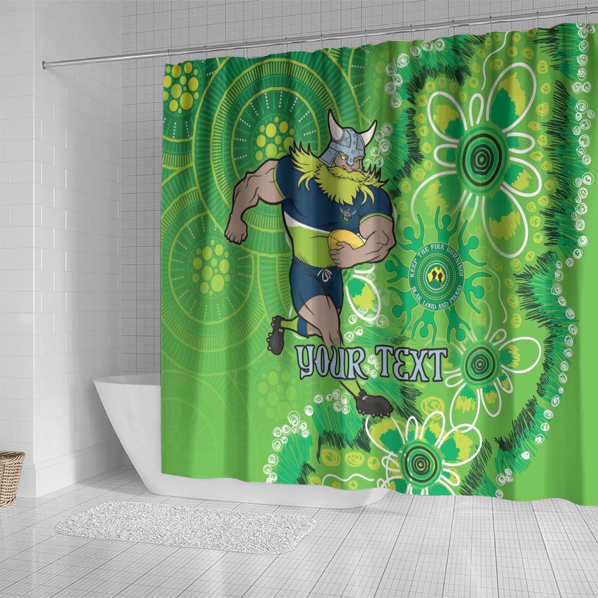 Personalised Raiders NAIDOC Week 2024 Shower Curtain Aboriginal Fire Burning Sparks