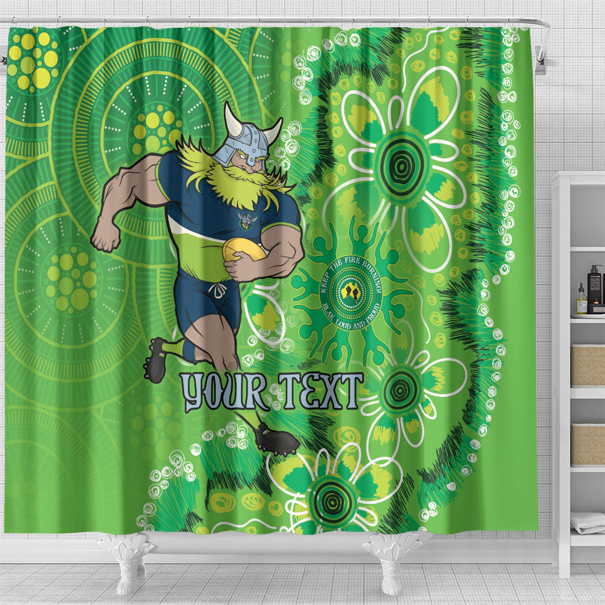 Personalised Raiders NAIDOC Week 2024 Shower Curtain Aboriginal Fire Burning Sparks