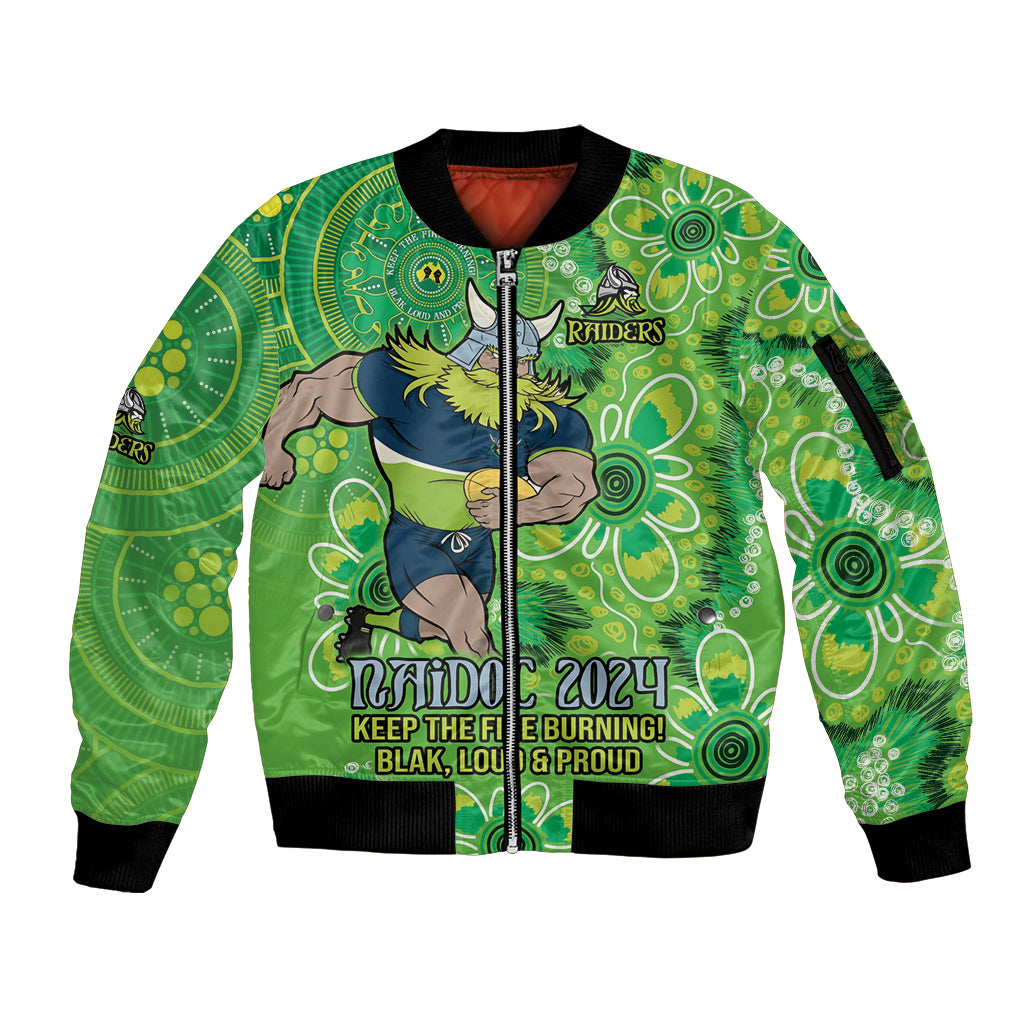 Personalised Raiders NAIDOC Week 2024 Sleeve Zip Bomber Jacket Aboriginal Fire Burning Sparks
