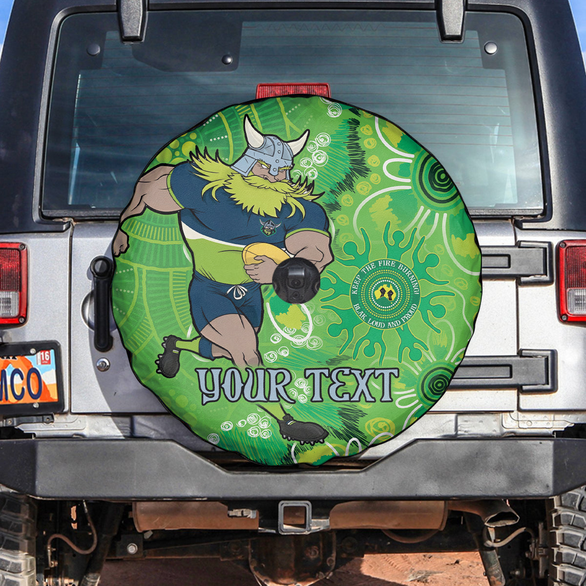 Personalised Raiders NAIDOC Week 2024 Spare Tire Cover Aboriginal Fire Burning Sparks