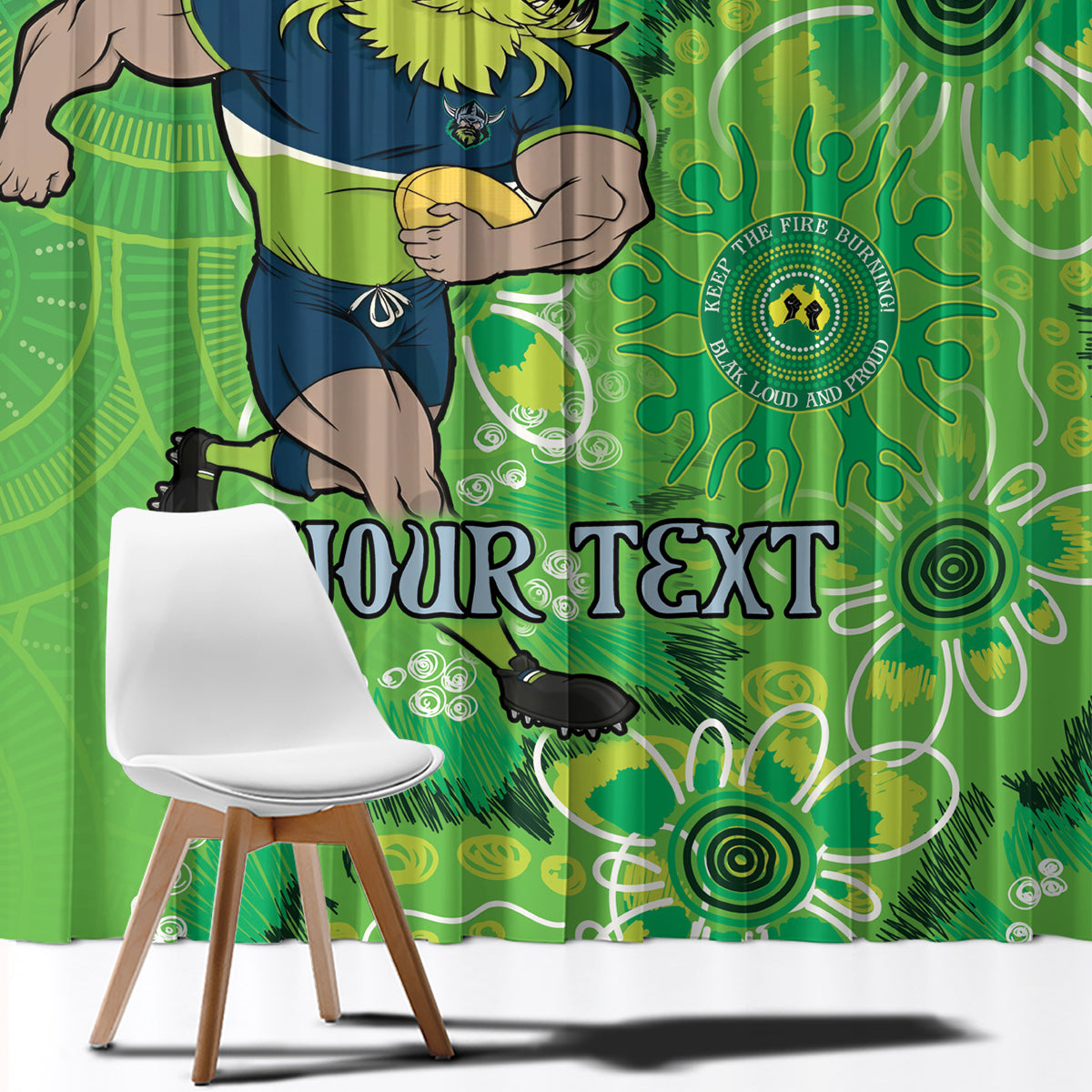 Personalised Raiders NAIDOC Week 2024 Window Curtain Aboriginal Fire Burning Sparks