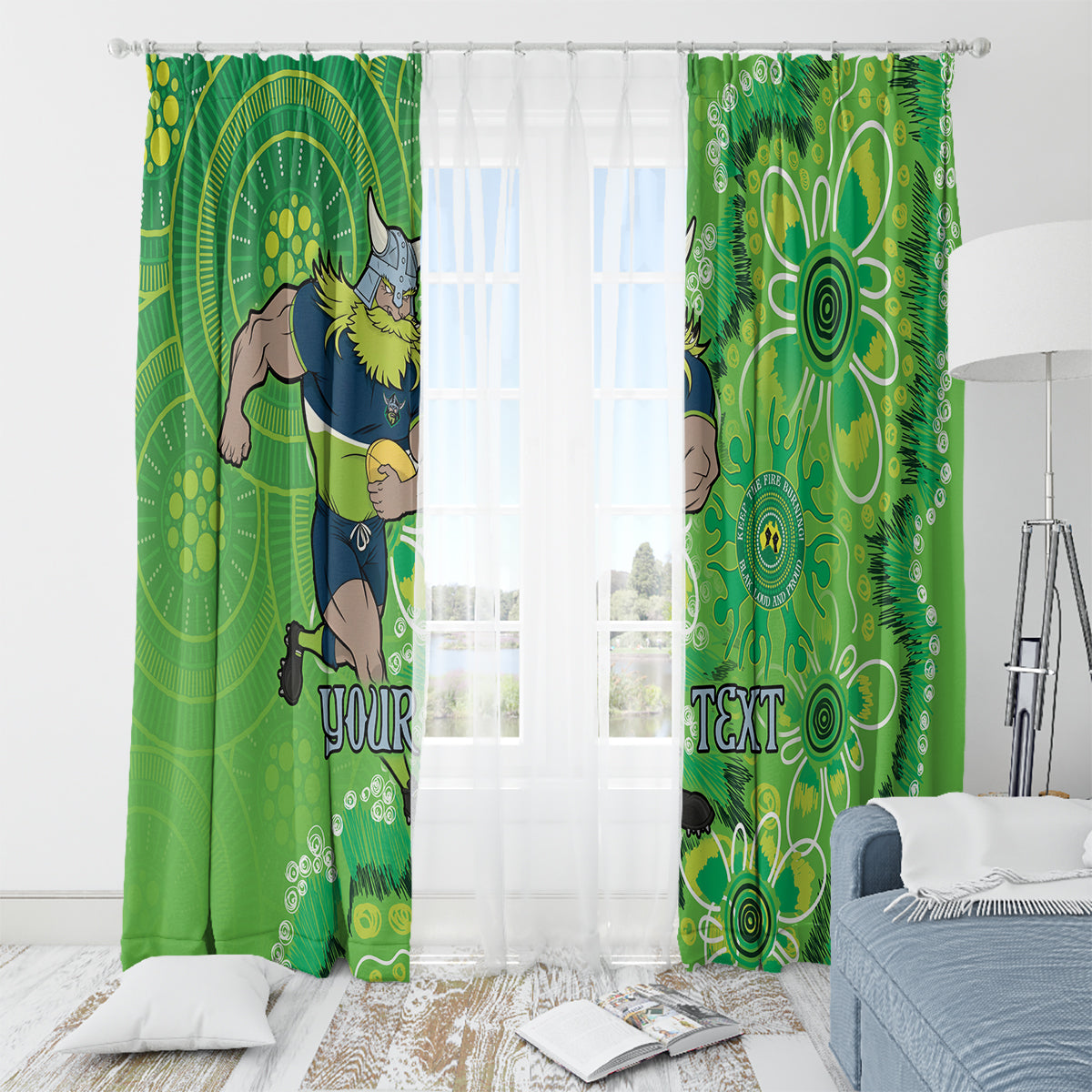 Personalised Raiders NAIDOC Week 2024 Window Curtain Aboriginal Fire Burning Sparks