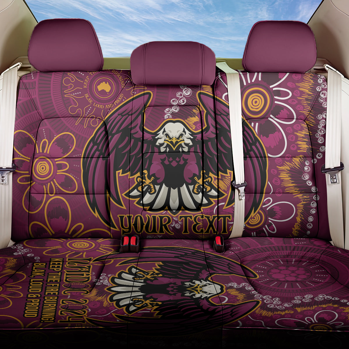 Personalised Sea Eagles NAIDOC Week 2024 Back Car Seat Cover Aboriginal Fire Burning Sparks