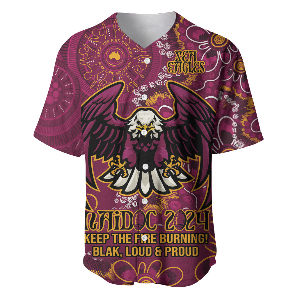 Personalised Sea Eagles NAIDOC Week 2024 Baseball Jersey Aboriginal Fire Burning Sparks