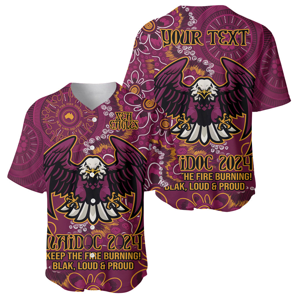 Personalised Sea Eagles NAIDOC Week 2024 Baseball Jersey Aboriginal Fire Burning Sparks