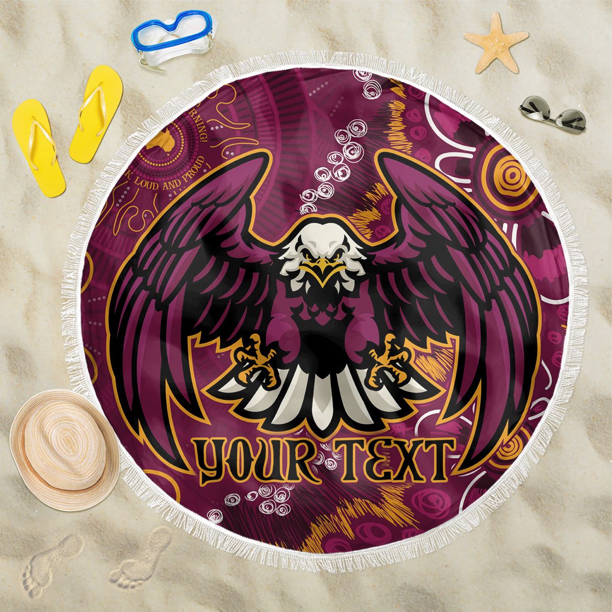Personalised Sea Eagles NAIDOC Week 2024 Beach Blanket Aboriginal Fire Burning Sparks