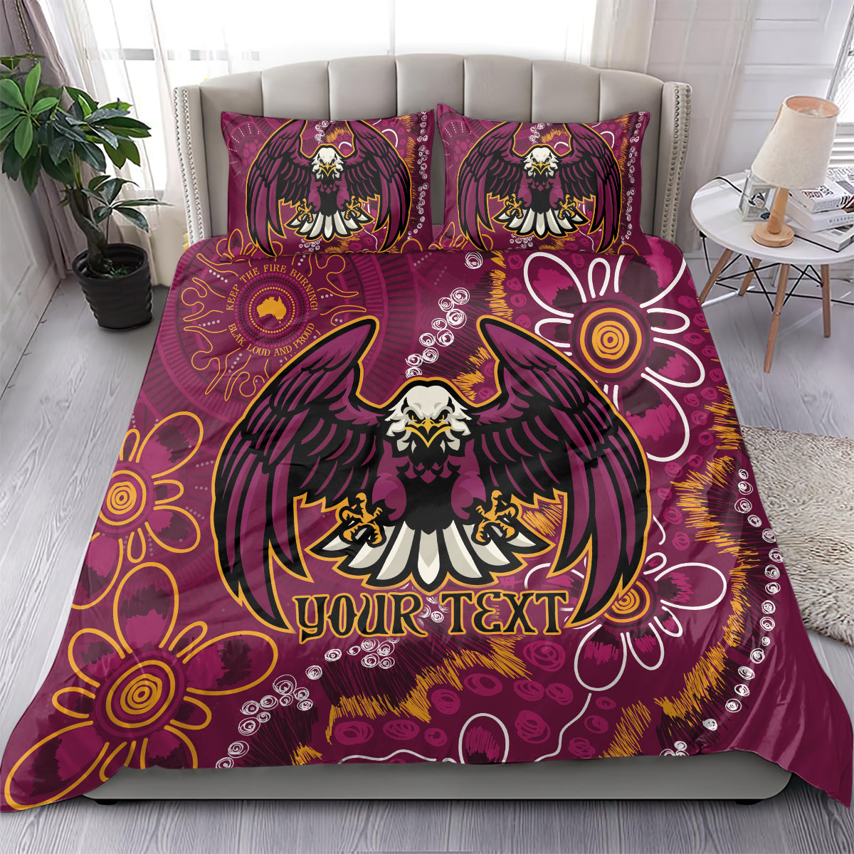 Personalised Sea Eagles NAIDOC Week 2024 Bedding Set Aboriginal Fire Burning Sparks