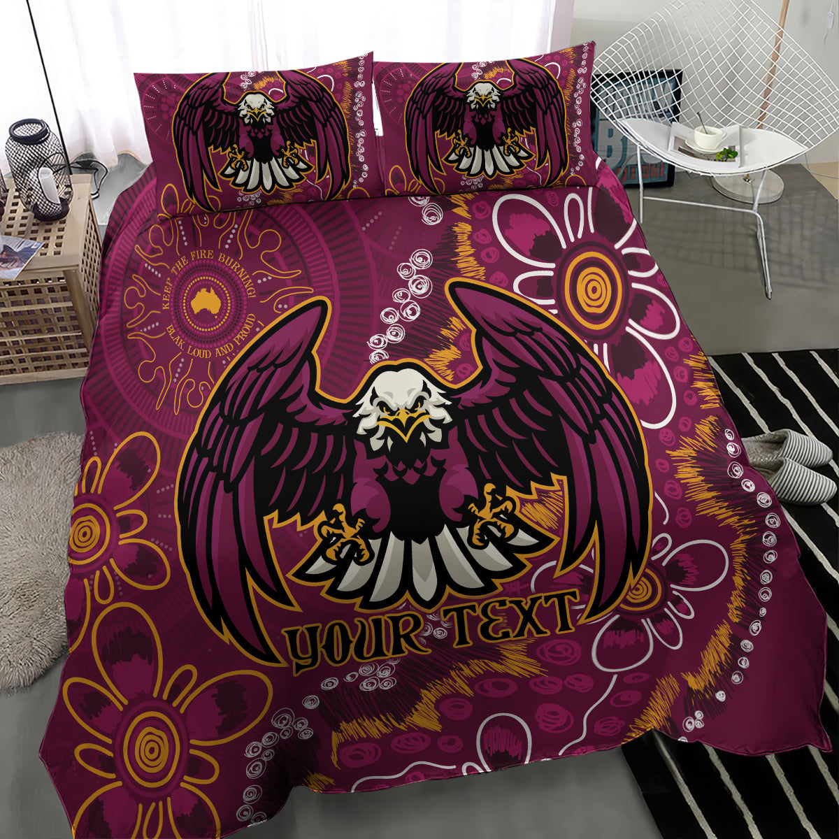 Personalised Sea Eagles NAIDOC Week 2024 Bedding Set Aboriginal Fire Burning Sparks