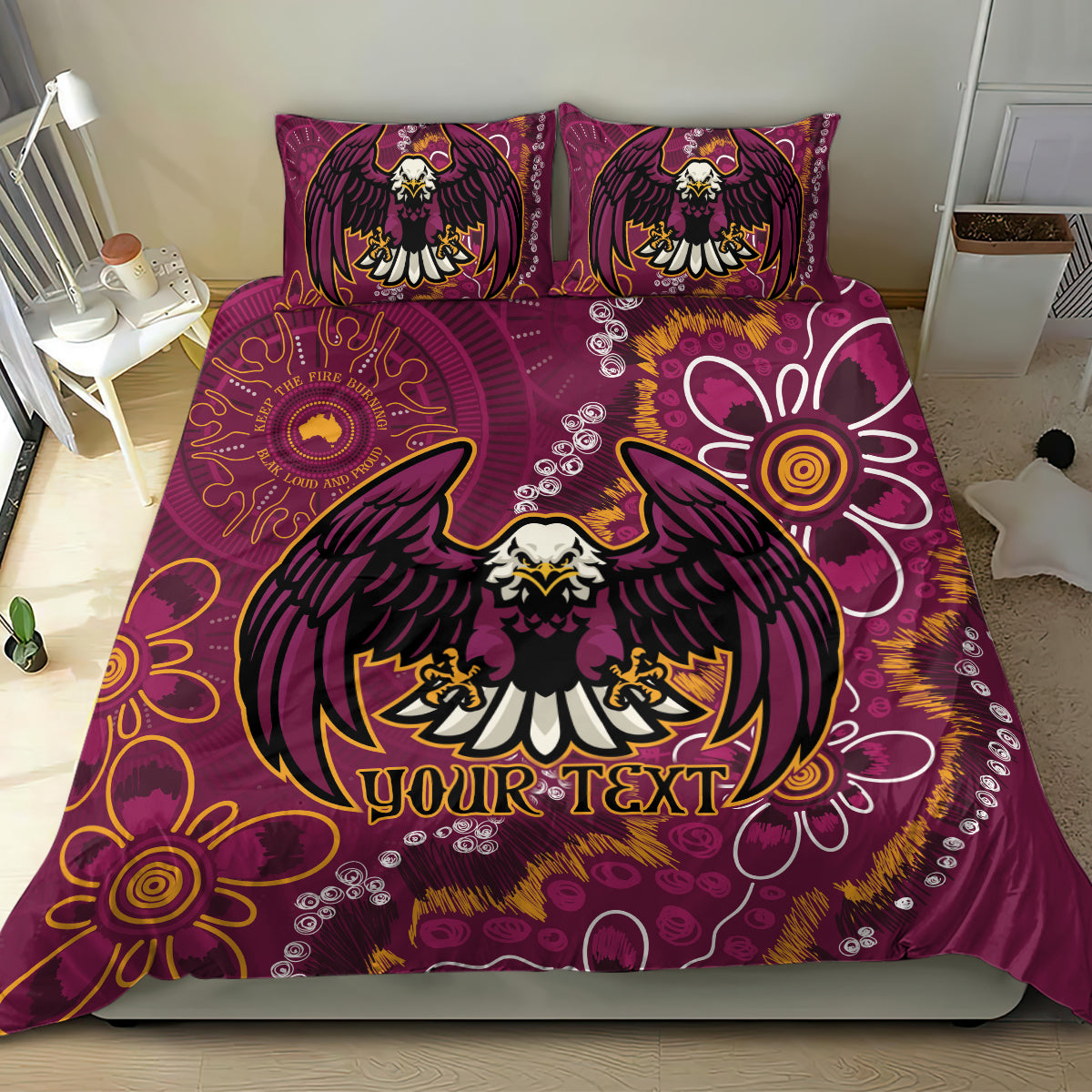 Personalised Sea Eagles NAIDOC Week 2024 Bedding Set Aboriginal Fire Burning Sparks