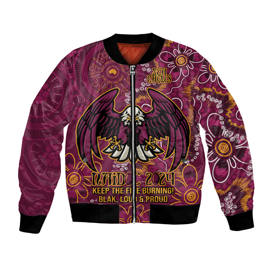 Personalised Sea Eagles NAIDOC Week 2024 Bomber Jacket Aboriginal Fire Burning Sparks