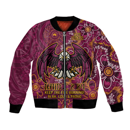 Personalised Sea Eagles NAIDOC Week 2024 Bomber Jacket Aboriginal Fire Burning Sparks