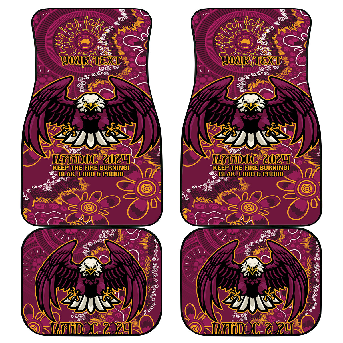 Personalised Sea Eagles NAIDOC Week 2024 Car Mats Aboriginal Fire Burning Sparks