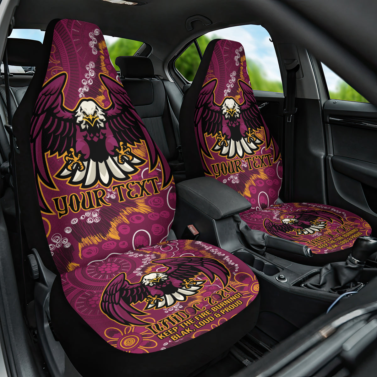 Personalised Sea Eagles NAIDOC Week 2024 Car Seat Cover Aboriginal Fire Burning Sparks