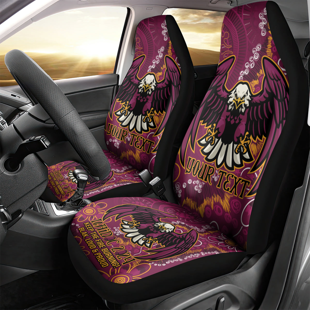 Personalised Sea Eagles NAIDOC Week 2024 Car Seat Cover Aboriginal Fire Burning Sparks