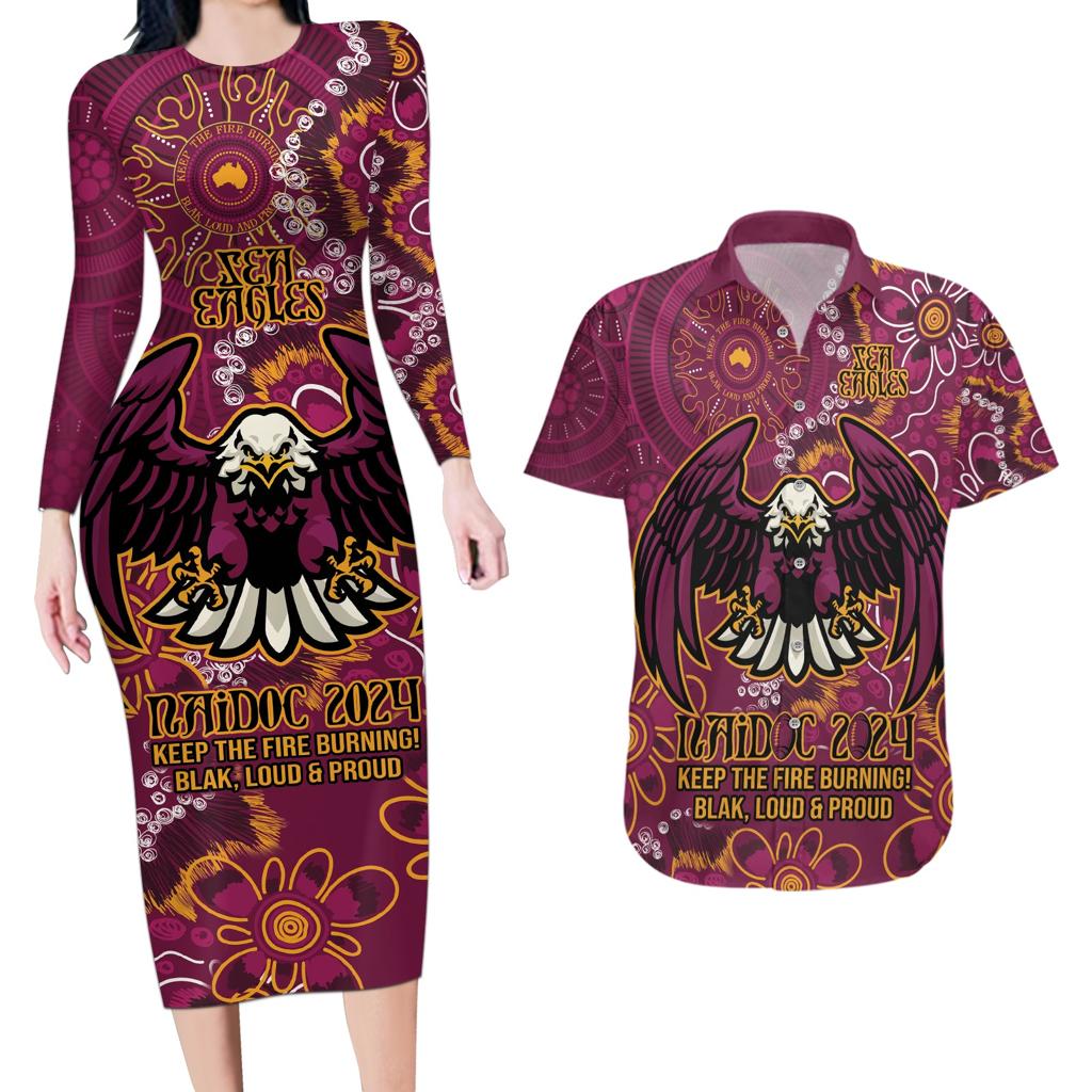 Personalised Sea Eagles NAIDOC Week 2024 Couples Matching Long Sleeve Bodycon Dress and Hawaiian Shirt Aboriginal Fire Burning Sparks