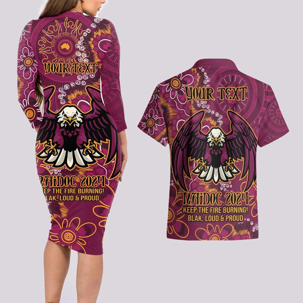 Personalised Sea Eagles NAIDOC Week 2024 Couples Matching Long Sleeve Bodycon Dress and Hawaiian Shirt Aboriginal Fire Burning Sparks