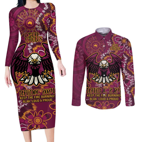Personalised Sea Eagles NAIDOC Week 2024 Couples Matching Long Sleeve Bodycon Dress and Long Sleeve Button Shirt Aboriginal Fire Burning Sparks