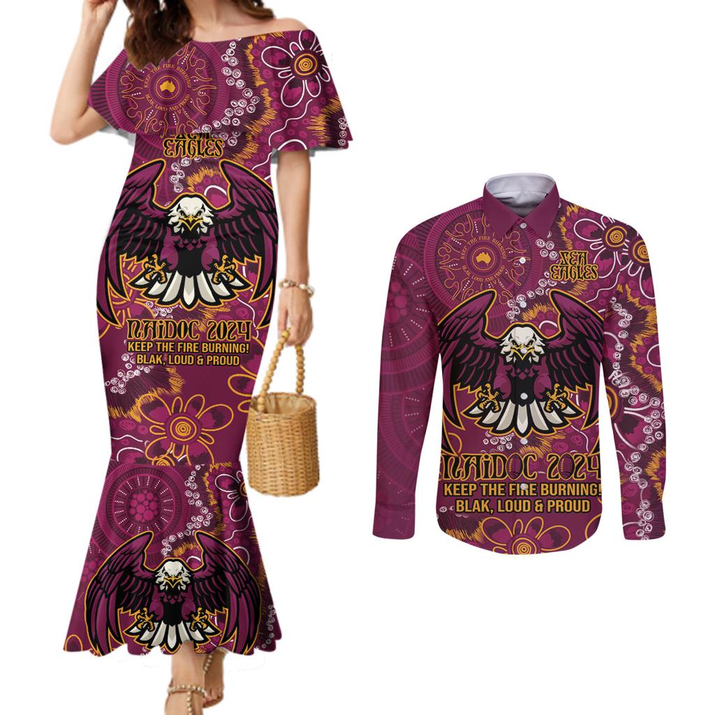 Personalised Sea Eagles NAIDOC Week 2024 Couples Matching Mermaid Dress and Long Sleeve Button Shirt Aboriginal Fire Burning Sparks