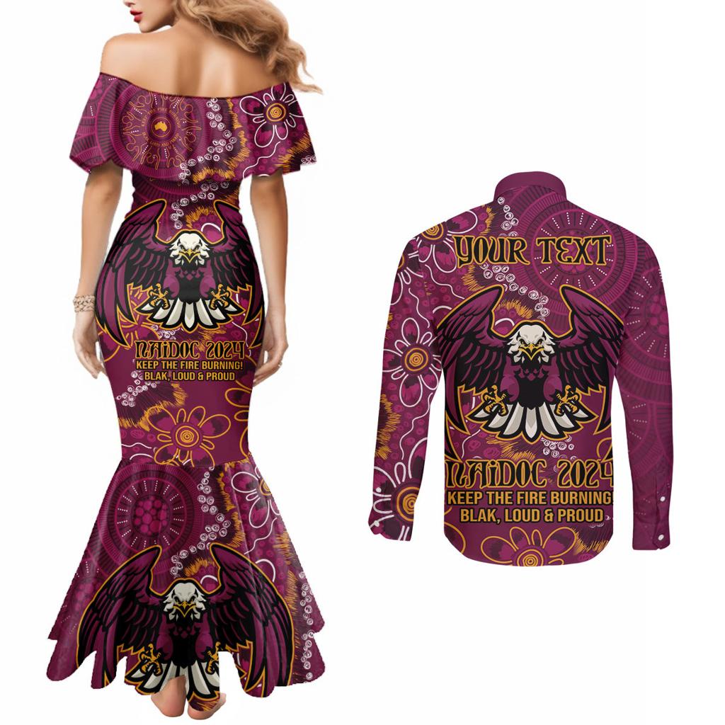 Personalised Sea Eagles NAIDOC Week 2024 Couples Matching Mermaid Dress and Long Sleeve Button Shirt Aboriginal Fire Burning Sparks