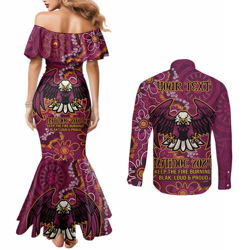 Personalised Sea Eagles NAIDOC Week 2024 Couples Matching Mermaid Dress and Long Sleeve Button Shirt Aboriginal Fire Burning Sparks