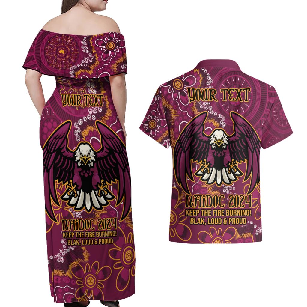 Personalised Sea Eagles NAIDOC Week 2024 Couples Matching Off Shoulder Maxi Dress and Hawaiian Shirt Aboriginal Fire Burning Sparks