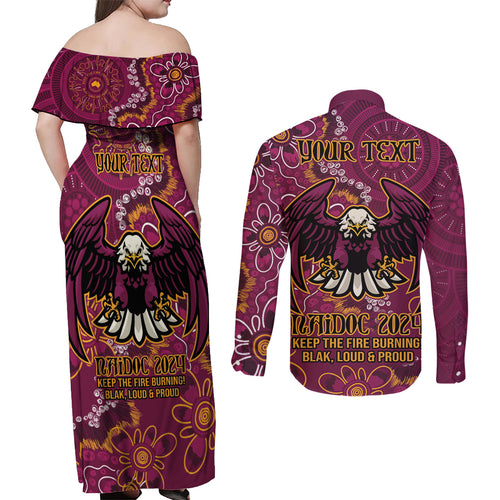 Personalised Sea Eagles NAIDOC Week 2024 Couples Matching Off Shoulder Maxi Dress and Long Sleeve Button Shirt Aboriginal Fire Burning Sparks