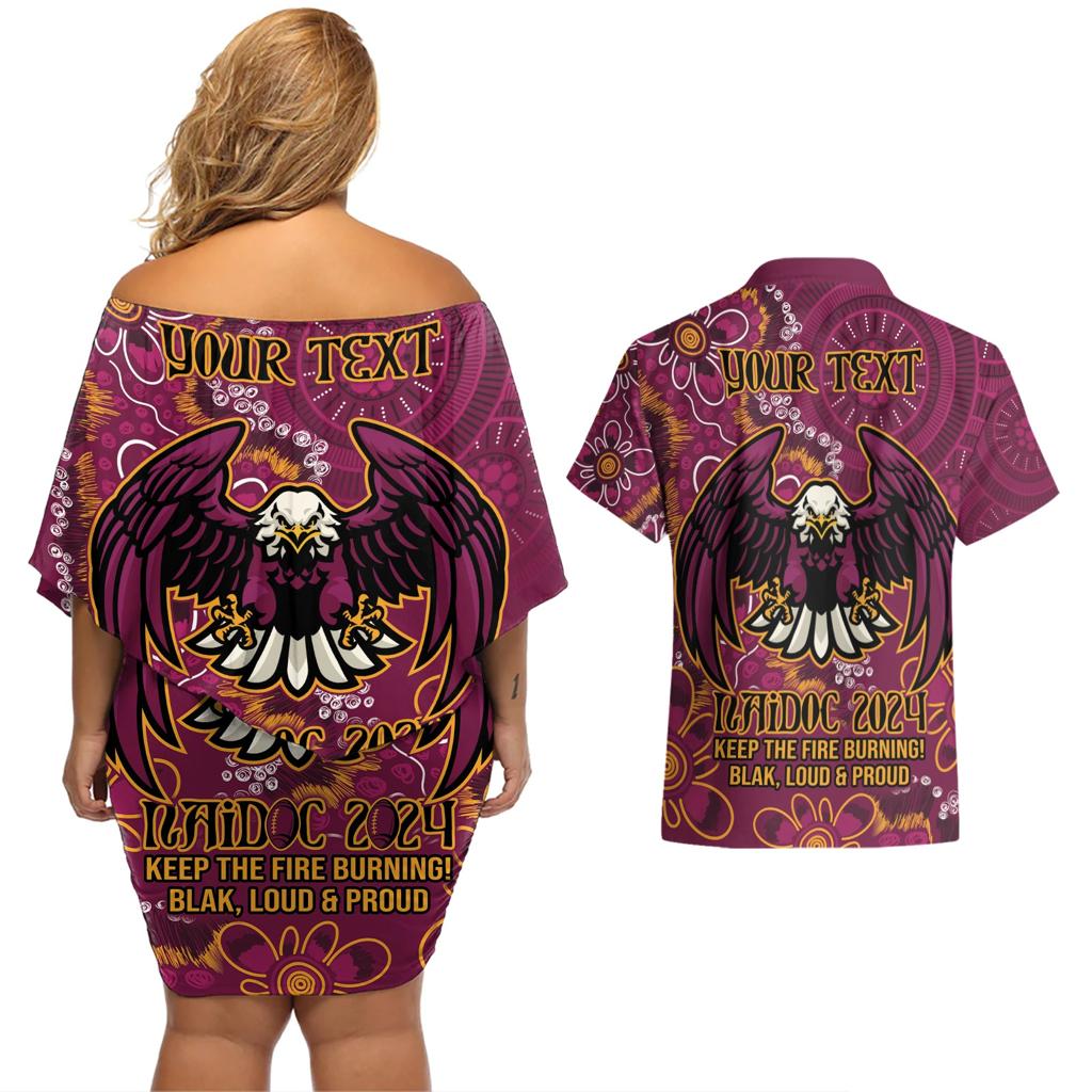 Personalised Sea Eagles NAIDOC Week 2024 Couples Matching Off Shoulder Short Dress and Hawaiian Shirt Aboriginal Fire Burning Sparks