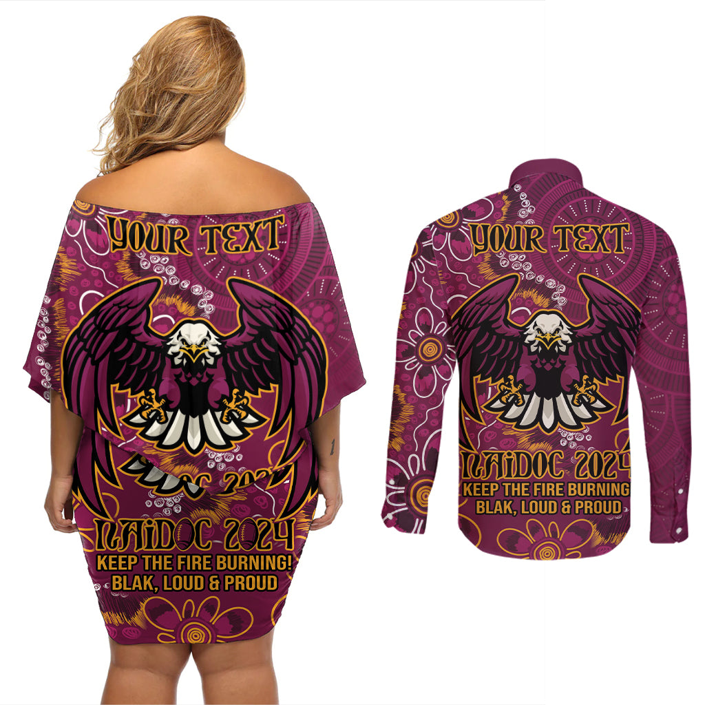 Personalised Sea Eagles NAIDOC Week 2024 Couples Matching Off Shoulder Short Dress and Long Sleeve Button Shirt Aboriginal Fire Burning Sparks