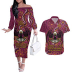 Personalised Sea Eagles NAIDOC Week 2024 Couples Matching Off The Shoulder Long Sleeve Dress and Hawaiian Shirt Aboriginal Fire Burning Sparks