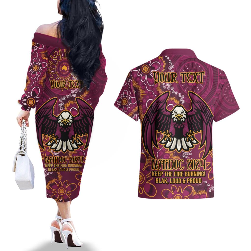 Personalised Sea Eagles NAIDOC Week 2024 Couples Matching Off The Shoulder Long Sleeve Dress and Hawaiian Shirt Aboriginal Fire Burning Sparks