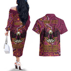 Personalised Sea Eagles NAIDOC Week 2024 Couples Matching Off The Shoulder Long Sleeve Dress and Hawaiian Shirt Aboriginal Fire Burning Sparks