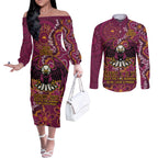 Personalised Sea Eagles NAIDOC Week 2024 Couples Matching Off The Shoulder Long Sleeve Dress and Long Sleeve Button Shirt Aboriginal Fire Burning Sparks