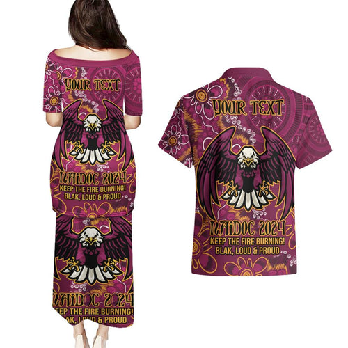 Personalised Sea Eagles NAIDOC Week 2024 Couples Matching Puletasi and Hawaiian Shirt Aboriginal Fire Burning Sparks