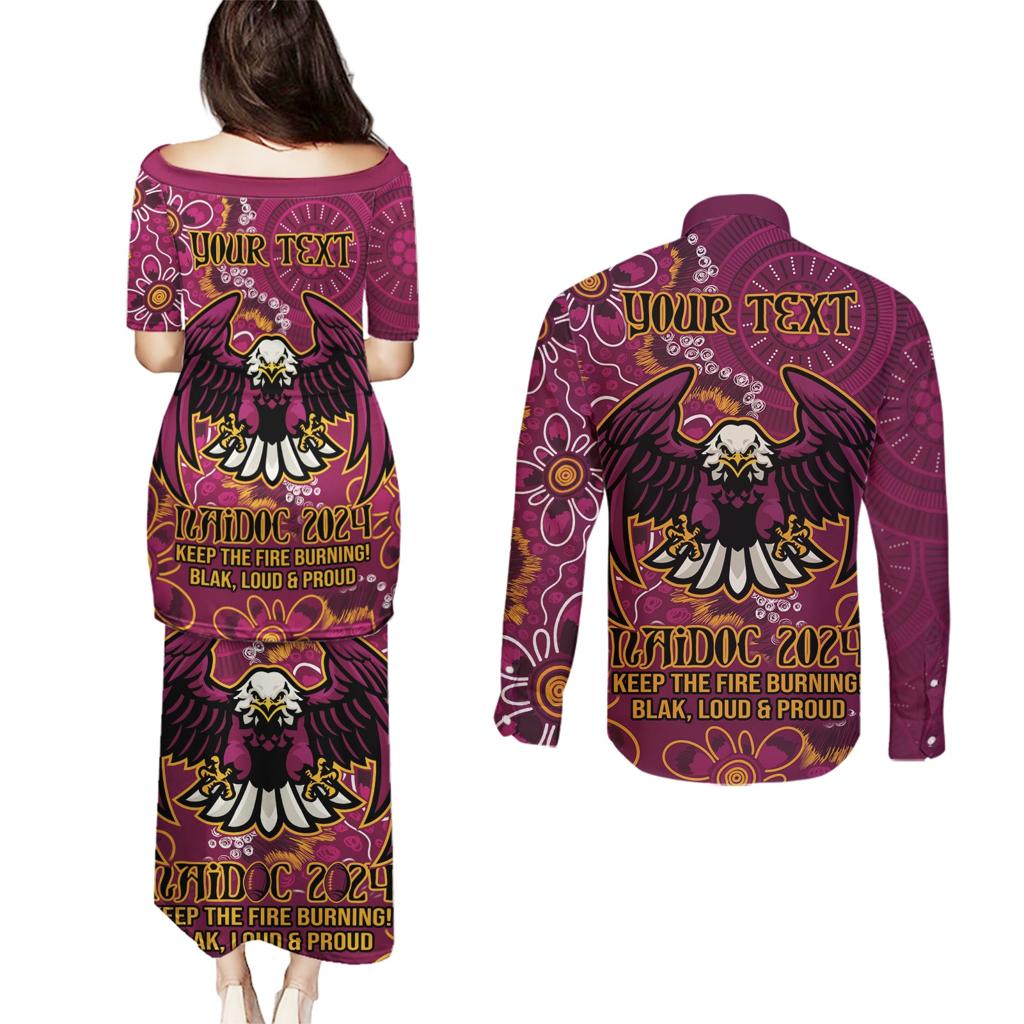 Personalised Sea Eagles NAIDOC Week 2024 Couples Matching Puletasi and Long Sleeve Button Shirt Aboriginal Fire Burning Sparks
