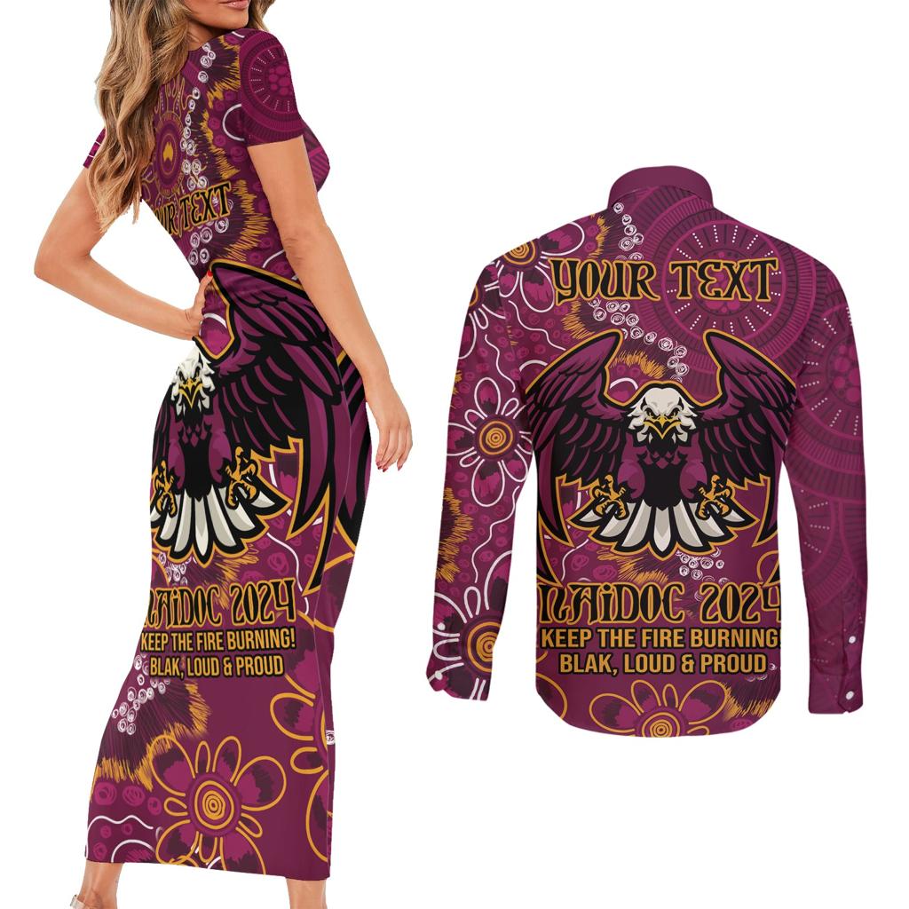 Personalised Sea Eagles NAIDOC Week 2024 Couples Matching Short Sleeve Bodycon Dress and Long Sleeve Button Shirt Aboriginal Fire Burning Sparks