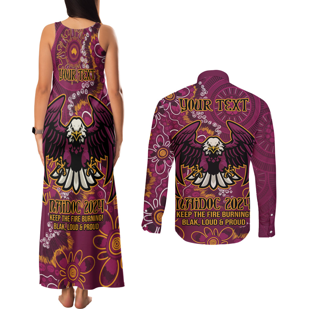 Personalised Sea Eagles NAIDOC Week 2024 Couples Matching Tank Maxi Dress and Long Sleeve Button Shirt Aboriginal Fire Burning Sparks