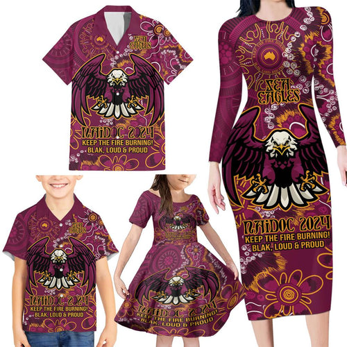 Personalised Sea Eagles NAIDOC Week 2024 Family Matching Long Sleeve Bodycon Dress and Hawaiian Shirt Aboriginal Fire Burning Sparks
