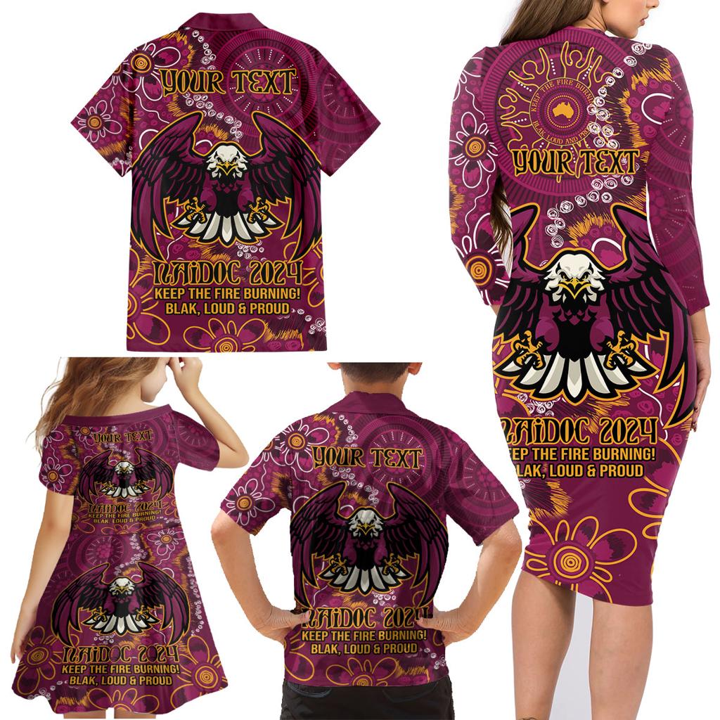 Personalised Sea Eagles NAIDOC Week 2024 Family Matching Long Sleeve Bodycon Dress and Hawaiian Shirt Aboriginal Fire Burning Sparks