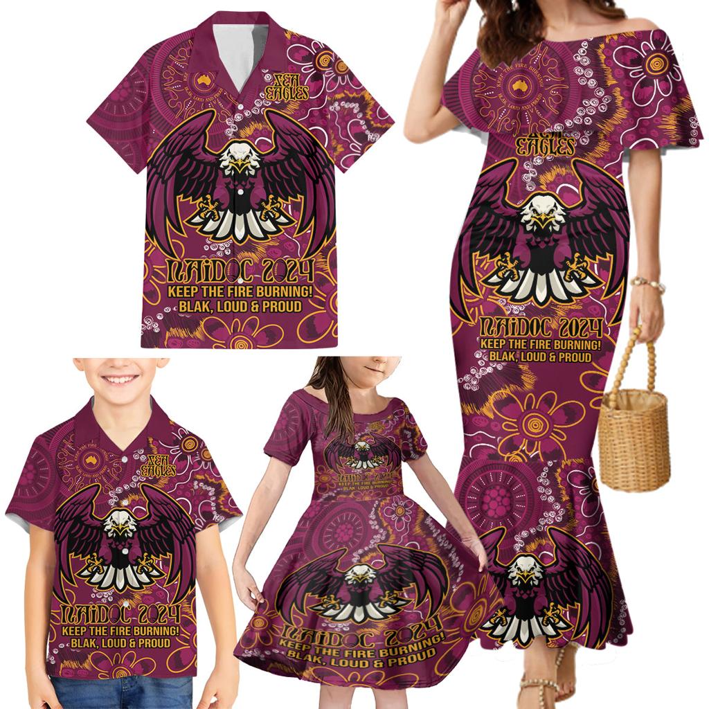 Personalised Sea Eagles NAIDOC Week 2024 Family Matching Mermaid Dress and Hawaiian Shirt Aboriginal Fire Burning Sparks