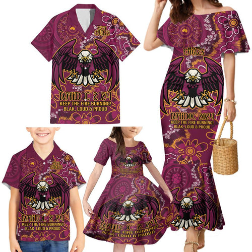 Personalised Sea Eagles NAIDOC Week 2024 Family Matching Mermaid Dress and Hawaiian Shirt Aboriginal Fire Burning Sparks