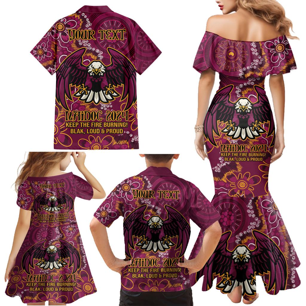 Personalised Sea Eagles NAIDOC Week 2024 Family Matching Mermaid Dress and Hawaiian Shirt Aboriginal Fire Burning Sparks